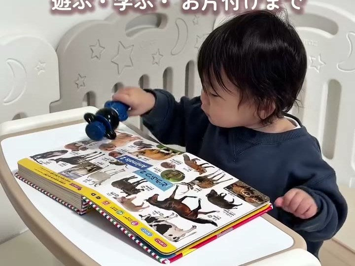 デスクモードの天板で図鑑を広げる小さな子ども